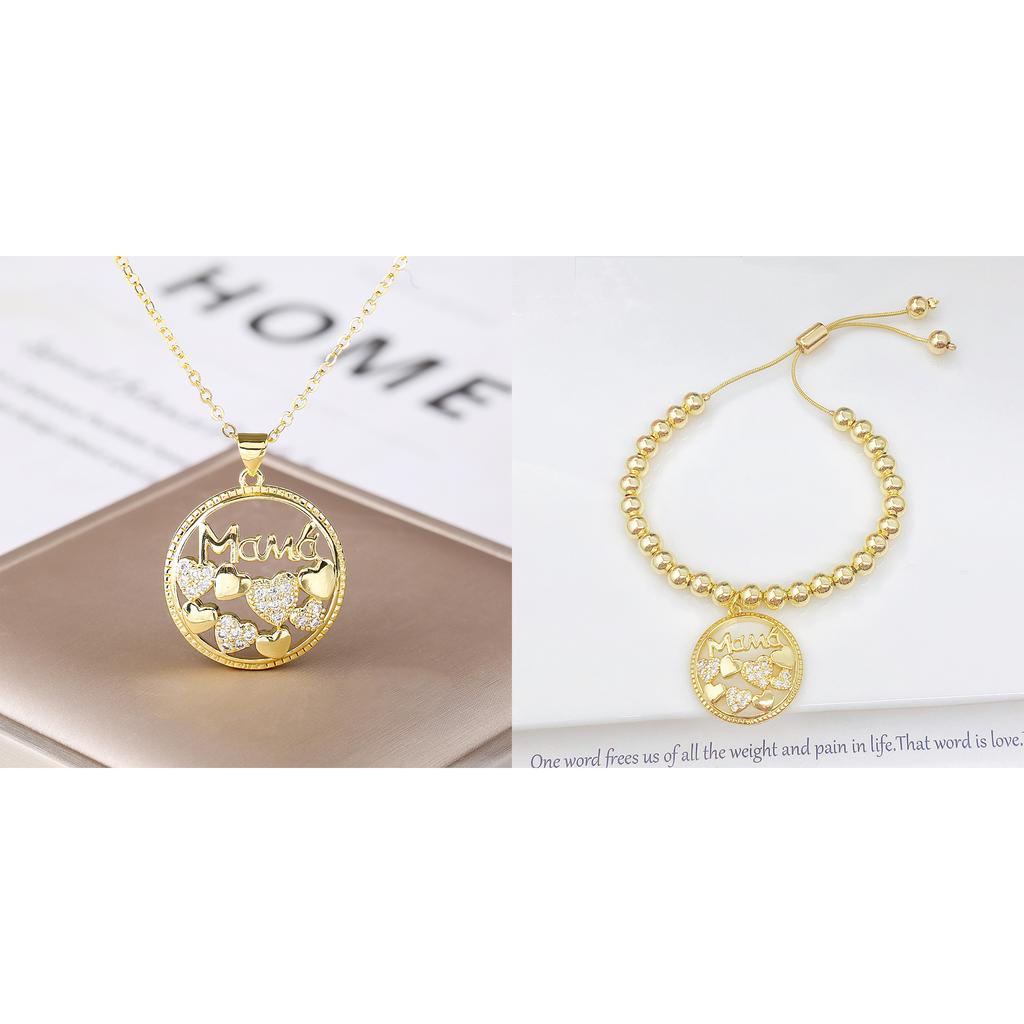2pcs New High Quality Round Shape Mama Children Shine Zircon Bracelets Necklace Jewelry Set For Women Jewelry Mother's Day Gifts