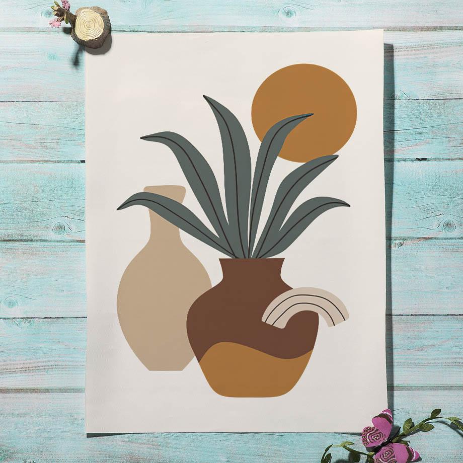 Boho Abstract Sun Lines Face Rainbow Vase Leaf Wall Art Canvas Painting Nordic Posters And Print Pictures For Living Room Decor