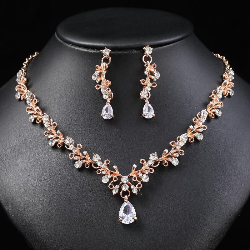 Women's Korean Bridal Necklace & Earrings Set: Zircon Crystal Diamond Clavicle Chain for Weddings & Evening Wear