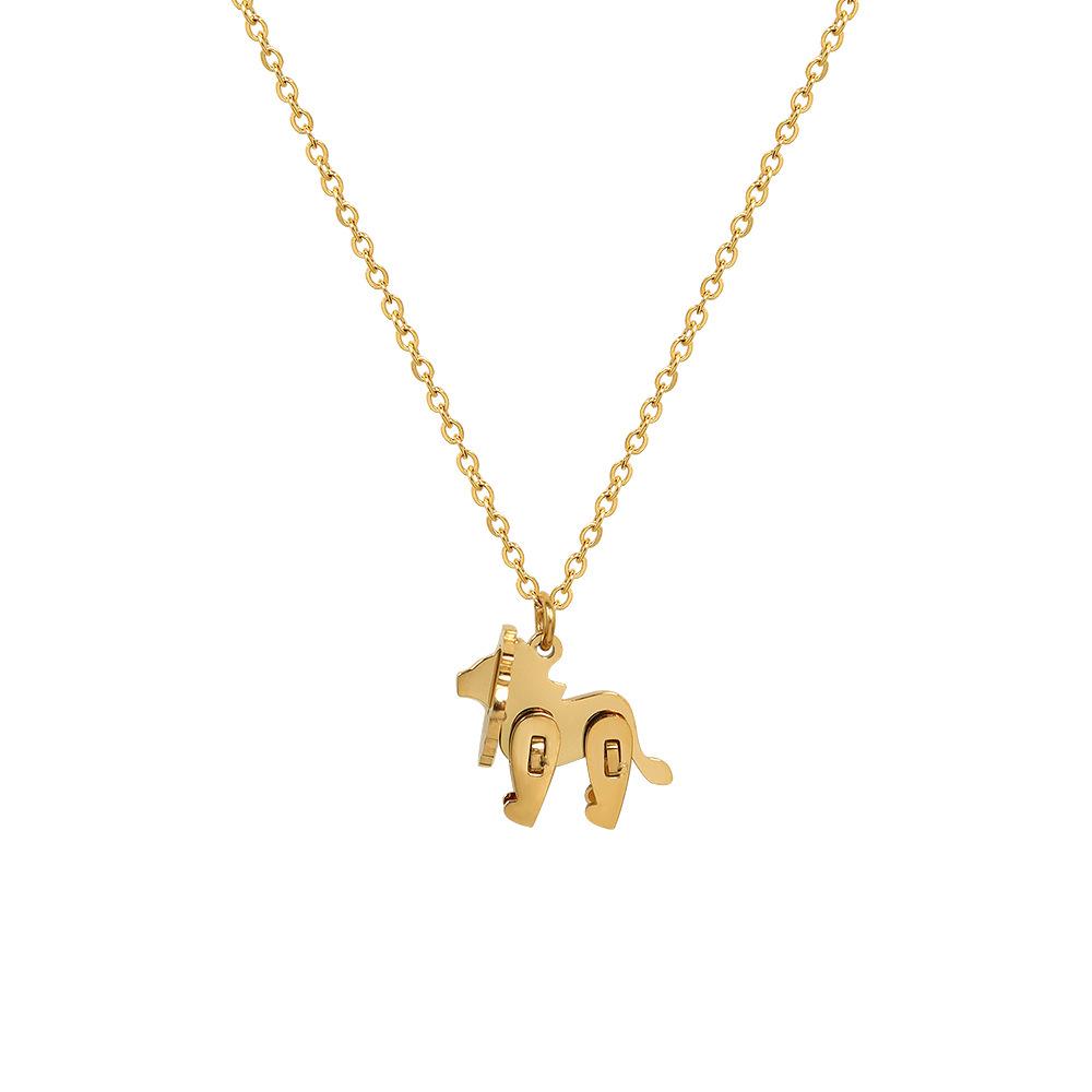 French Cute Animal Lion Pendant Necklace Choker, Titanium Steel Jewelry for Women
