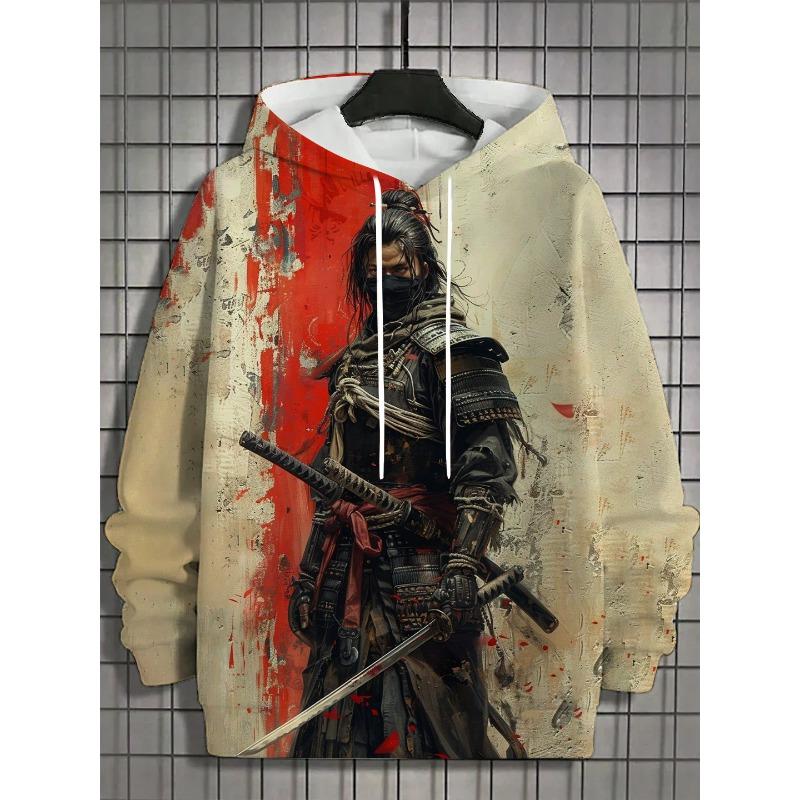 2025 Autumn Men's 3D Japanese Samurai Print Hoodie Men's and Women's Casual Fashion Men's Hoodie Street Men's Tops
