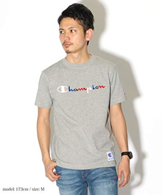 Champion Short Sleeve Classic Jock Tricolor Script Logo Oxford Size M Men's T-Shirt, Tag, Collar, Embroidery, Gray, (C3-H371)