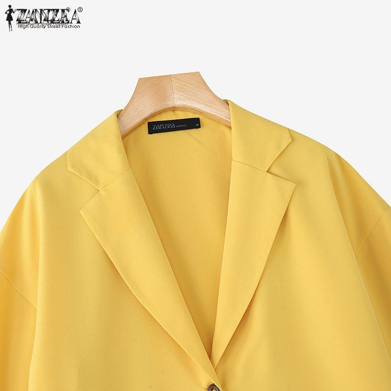 ZANZEA Women Summer Turn Down Collar Loose 3/4 Sleeve Cardigan Blouse