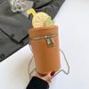 Womens PU Leather Cylinder Bag Shoulder Crossbody Round Bag Vintage Bucket Handbag with Double Metal Zipper Top Handle