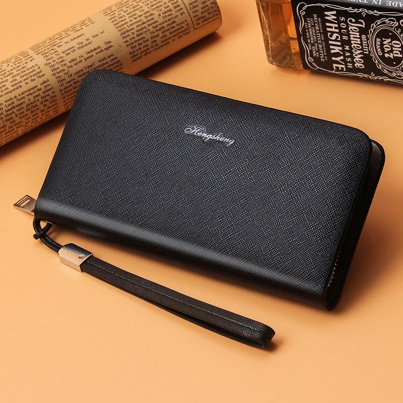 Hengsheng Men's Business Casual Clutch Wallet - Large Capacity Long Coin Purse with Hand Strap
