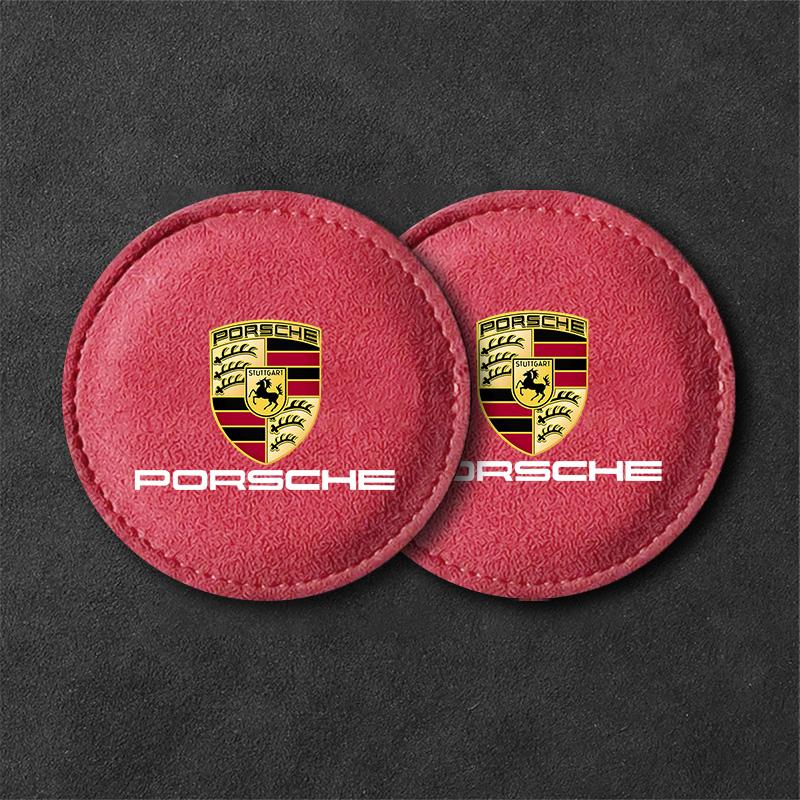 2PCS Car Coaster Mat Water Cup Slot Non-Slip Pads For Porsche Panamera Cayenne Taycan 911 718 Macan Carrera-GT 928 968 Accessory