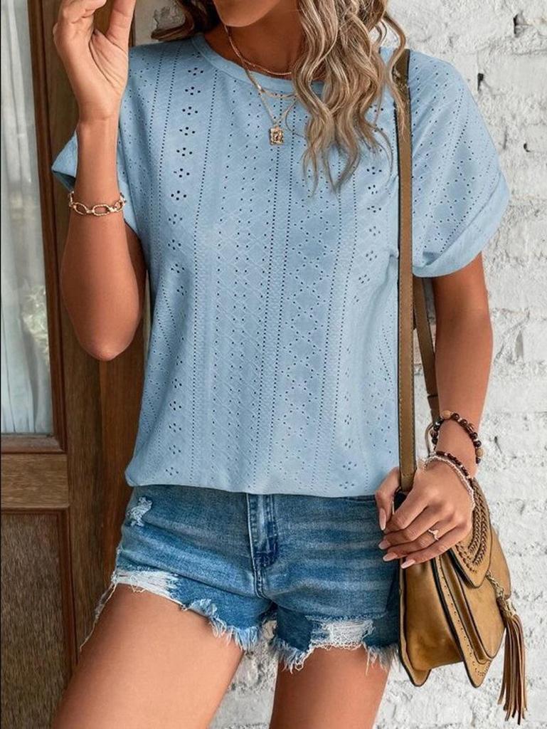 Europäisches und Amerikanisches Sommer Einfarbiges Ausgehöhltes Kurzarm Freizeithemd