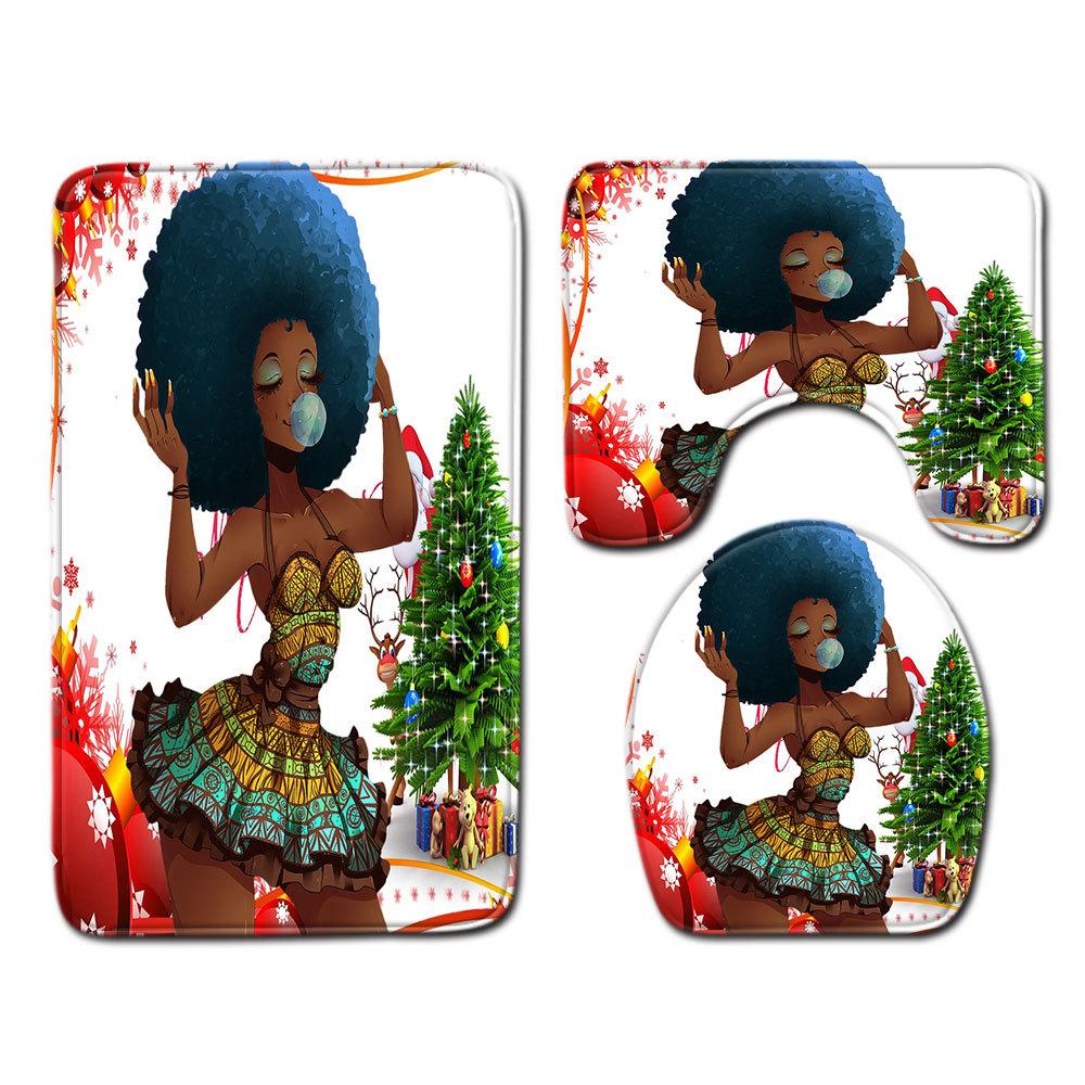 African Women'S Bathroom Floor Mat Three-Piece Bathroom Carpet Toilet Mat Set Doormat Bathroom Non-Slip Mat