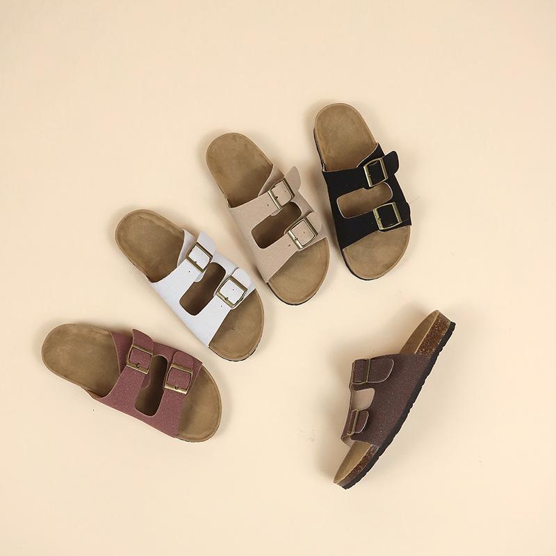 Retro-Plateau-Boken-Schuhe Damen Sommer neu Oberbekleidung Doppelschnalle mit runder Zehenpartie Slipper rutschfeste Strandschuhe