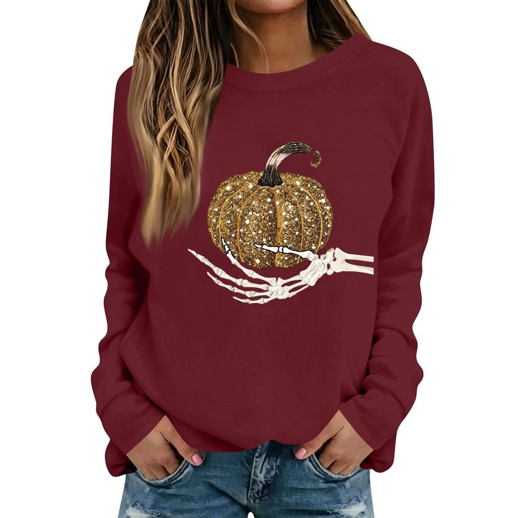 Women's Halloween Print Long Sleeve Neck Casual Top