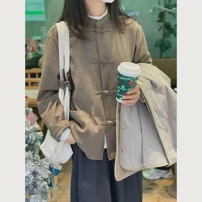 2023 Women's Retro Chinese-Style Buttoned Jacket: Zen Art Mid-Length Cardigan