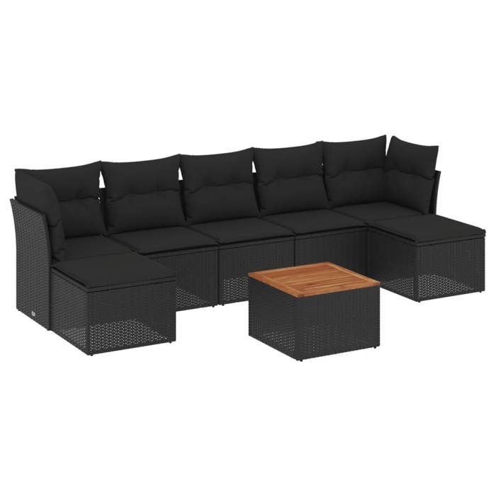 VidaXL Garden Lounge Set 8 Pcs with Cushions Black Wicker 3223773