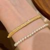 Classic Shiny Layered Style Wheat Brushed Bangles for Women Sparkling Full Diamond Braided Exquisite Bracelet Banquet