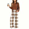 Women's Casual Pajama Set with Pockets, Long Sleeve Neck Loose Fit Printed Sleepwear