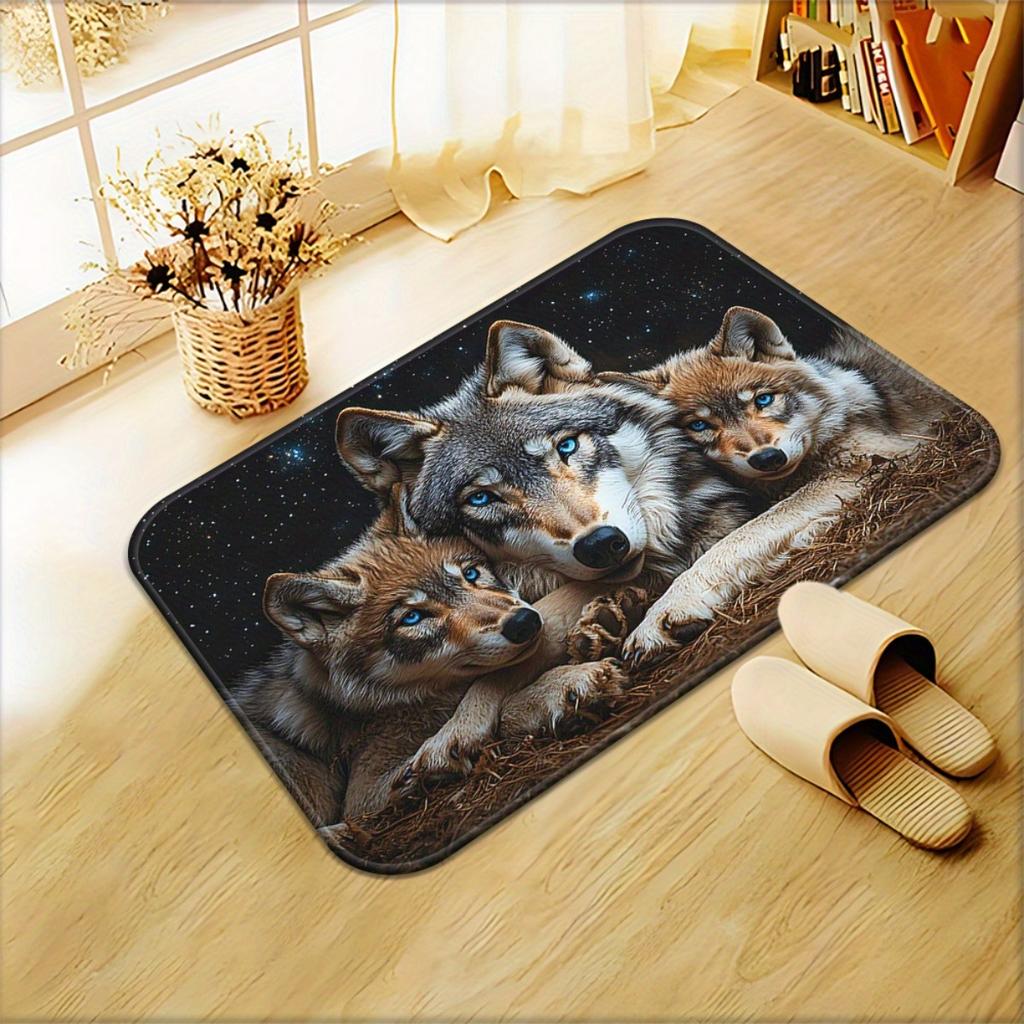 Starry Sky Wolf Print Kitchen Rug, Anti Fatigue Waterproof Non-Slip Comfort Standing Floor Mat for Kitchen
