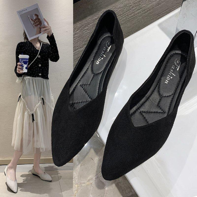 Fashion NEW Pointed Toe Low Heel Elegant Navy Blue Work Shoes for Women Shallow Woman Footwear Luxury Brand women's casual flat shoes