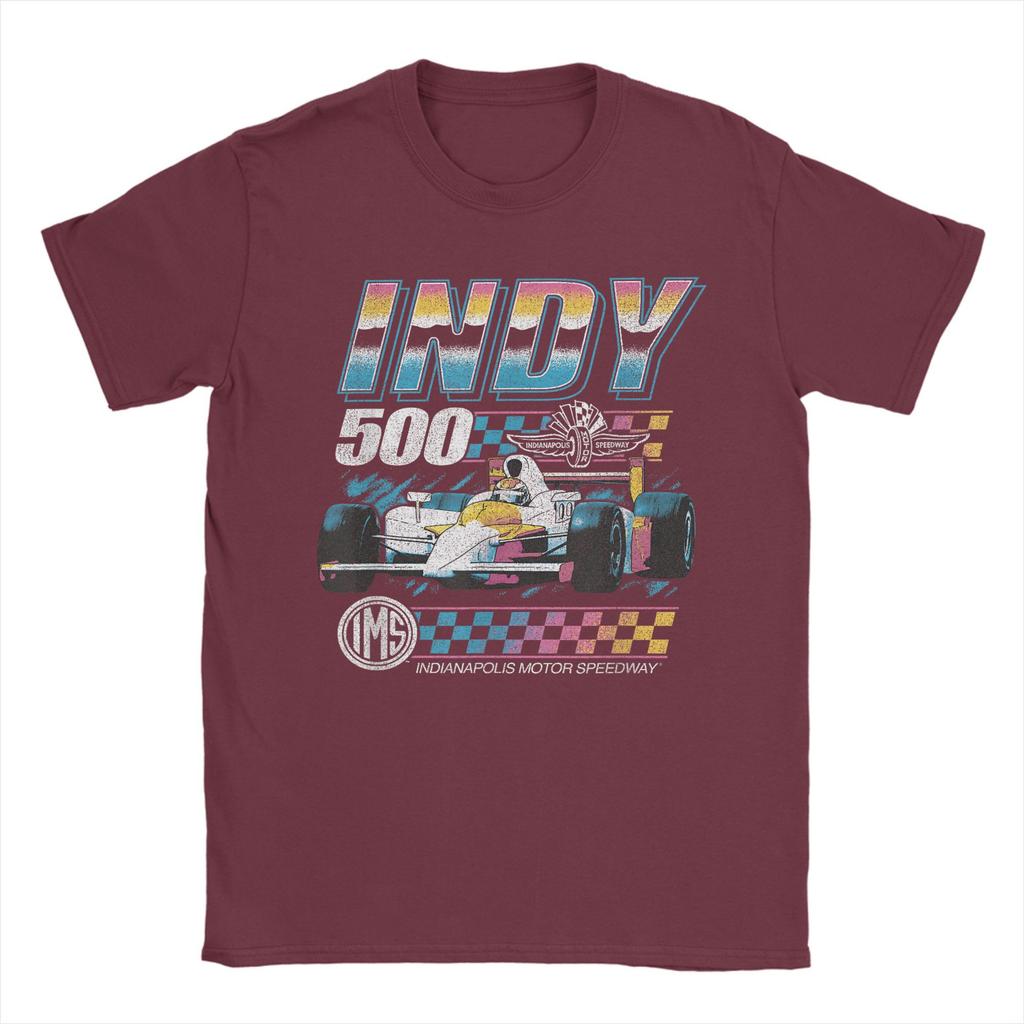 Indianapolis Motor Speedway T-Shirts Herren Distressed Chrome Neon Vintage 100% Baumwoll-Tees Kurzarm-T-Shirt Übergröße Kleidung