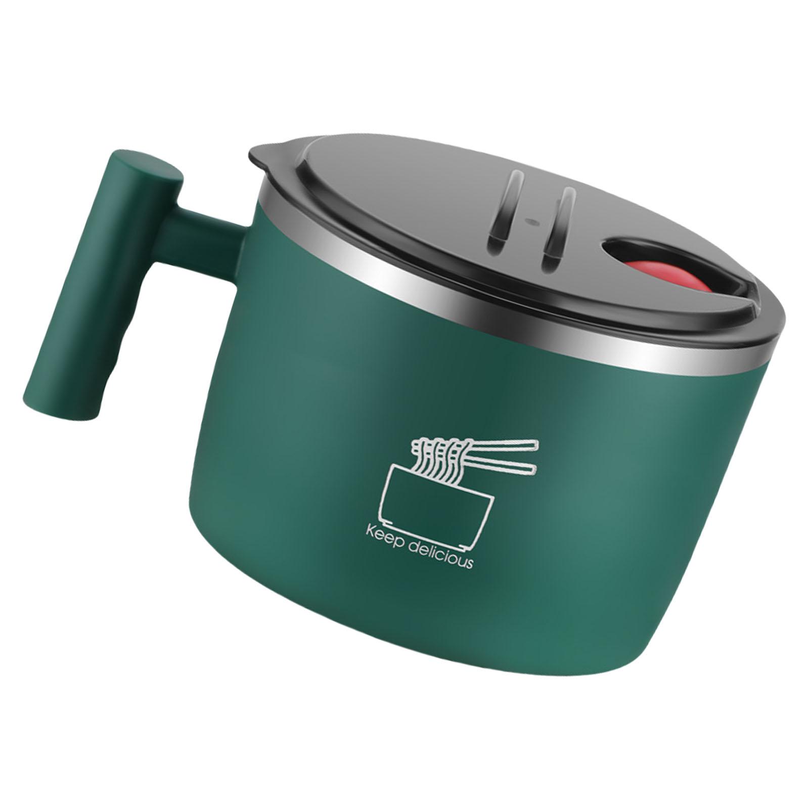 

Stainless Steels Ramen Bowl with Sealing Lid Heat Resistant Lunch Container Tableware with Phone Stand for Office Use A зелений