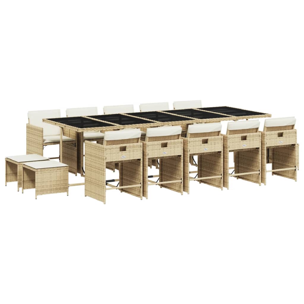 15 Piece Outdoor Dining Set with Cushions Beige Poly Rattan