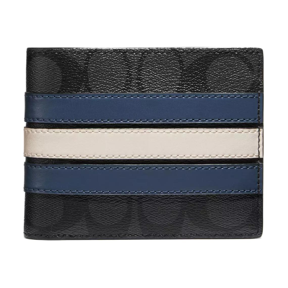 

Coach 3 In 1 Wallet 10 Classic Monogram Stripe Detail Coated Canvas And Leather Men Wallet Charcoal Denim-Blue Chalk-White CR958-WTC Basic Set (Bag+Dust Bag)