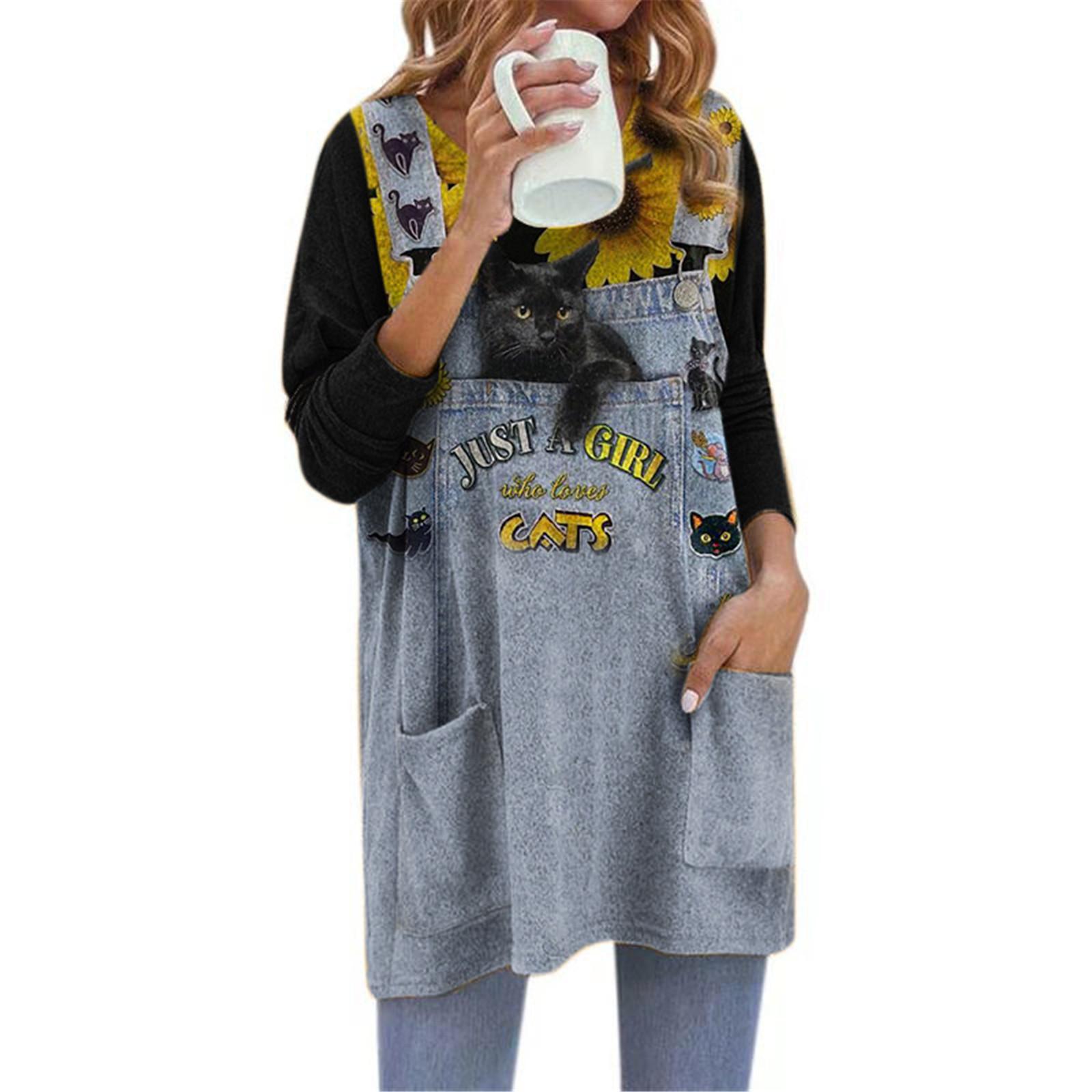 

Женская повседневная футболка с v-образным вырезом и милым котом с длинным рукавом и принтом, верхняя блузка