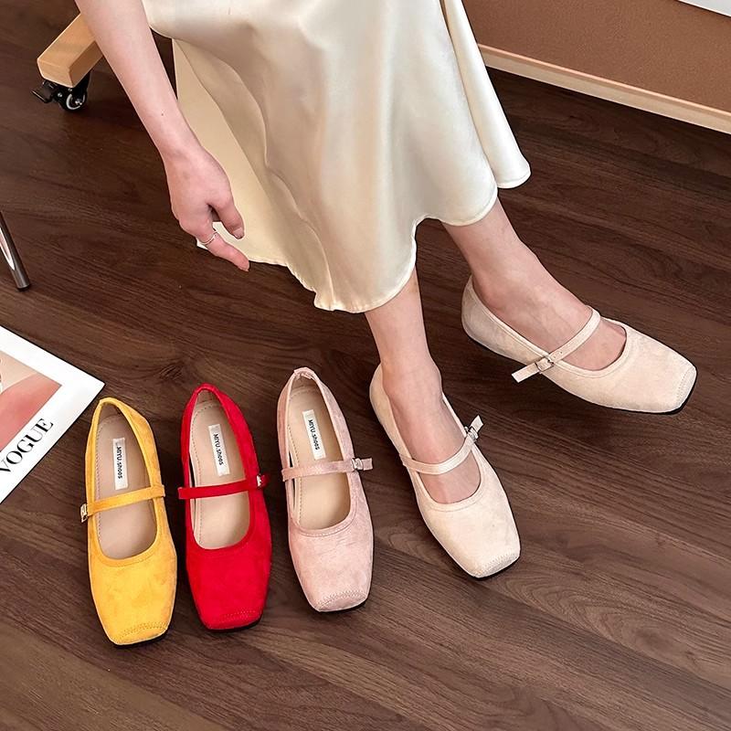 Retro Suede Square Head with Mary Jane Shoes, Summer Fashion Outer Wear Casual Versatile Inner Height Increase Doudou Single Shoes
