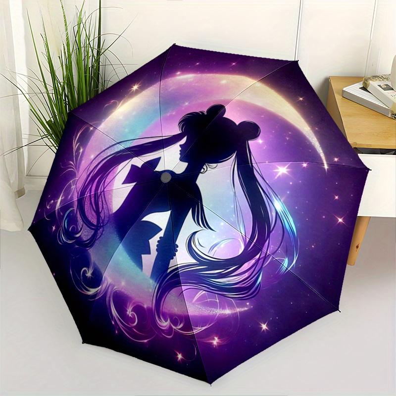 1pc Moonlit Silhouette Pattern Umbrella, Fashionable, Personalized, High-Value Folding Umbrella, a Must-Have for Summer, 8-Rib Durable Iron Frame, Tri