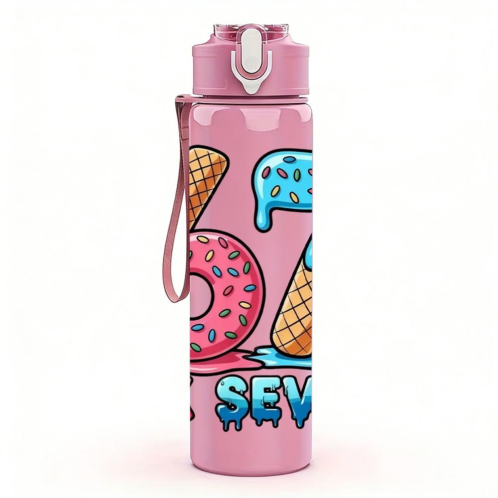 1PC Sixty Seven Retro Pop Number Graffiti Print 750ml Color Plastic Sports Water Bottle Leakproof Flip Straw Lid Suitable for Sports Office Home Use