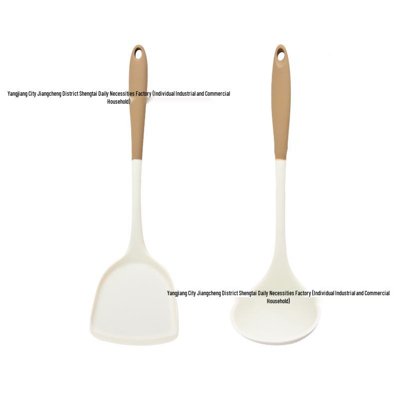 Pink-Handled Silicone Kitchen Tool Set: Spatula, Stir-Fry Spatula, Soup Ladle, Rice Spoon, Skimmer - High Temperature Resistant.