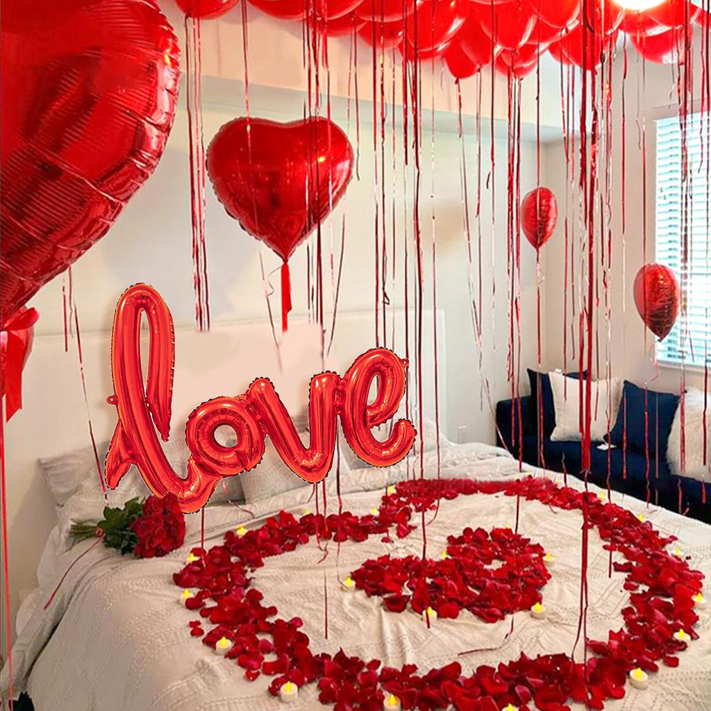 Red Love Letter Balloon Set 18 inch Heart shaped Balloon Simulation Petals Valentine's Day Wedding Party Decoration