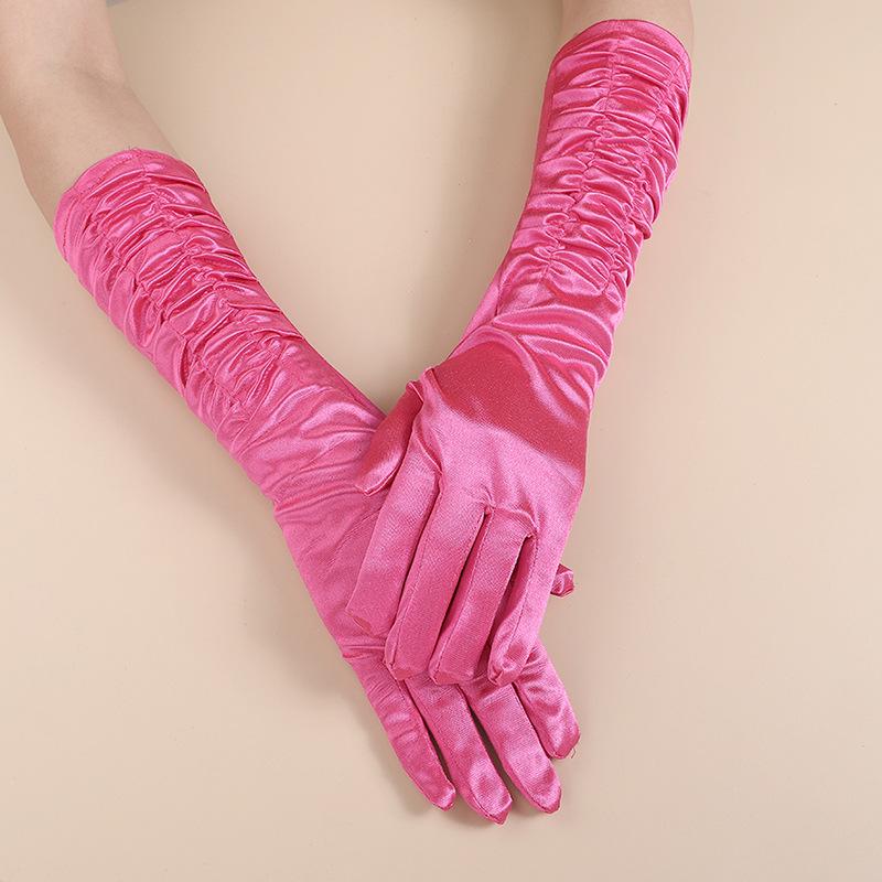Sommer Sonnenschutz Satins Brauthandschuhe – Lange gefaltete Fingerhandschuhe für Hochzeiten, Partys und Modeveranstaltungen