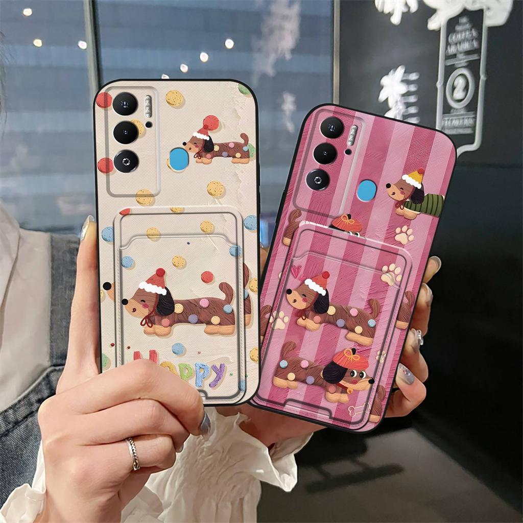 Card sleeve TPU Phone Case For Tecno Pova Neo Cartoon Silicone Shockproof Card bag Cute Fashion Design Card slot Cover