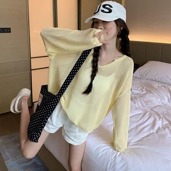 Women's Knitted Sweaters See Through Casual Oversized Long Sleeve Tops Summer Lady Sexy Hollow Out Mesh Pullover Beach T-shirts
