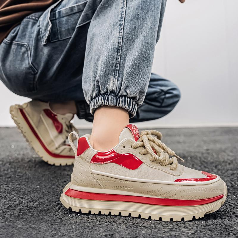 Men's Shoes New Four Seasons Casual Sneakers Thick Sole Height-increasing Casual Shoes British Street Style Wear-resistant Shoes
