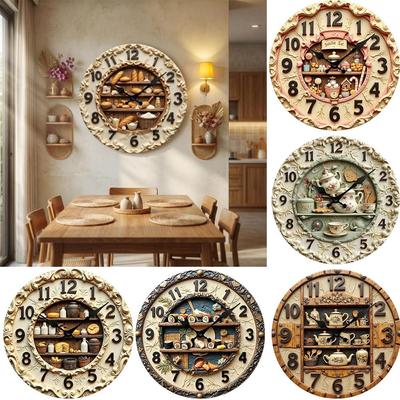 Wood Decorative Wall Clock 2D Flat Decorative Timepiece Dessert Theme Wall Clock  Home Office Decor
