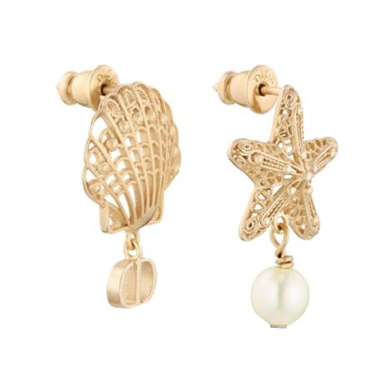 Dior Women's White/Gold 25 Early Spring Shell And Starfish Detail Resin Pearl Metal Earrings Earrings E3629womrs-D301