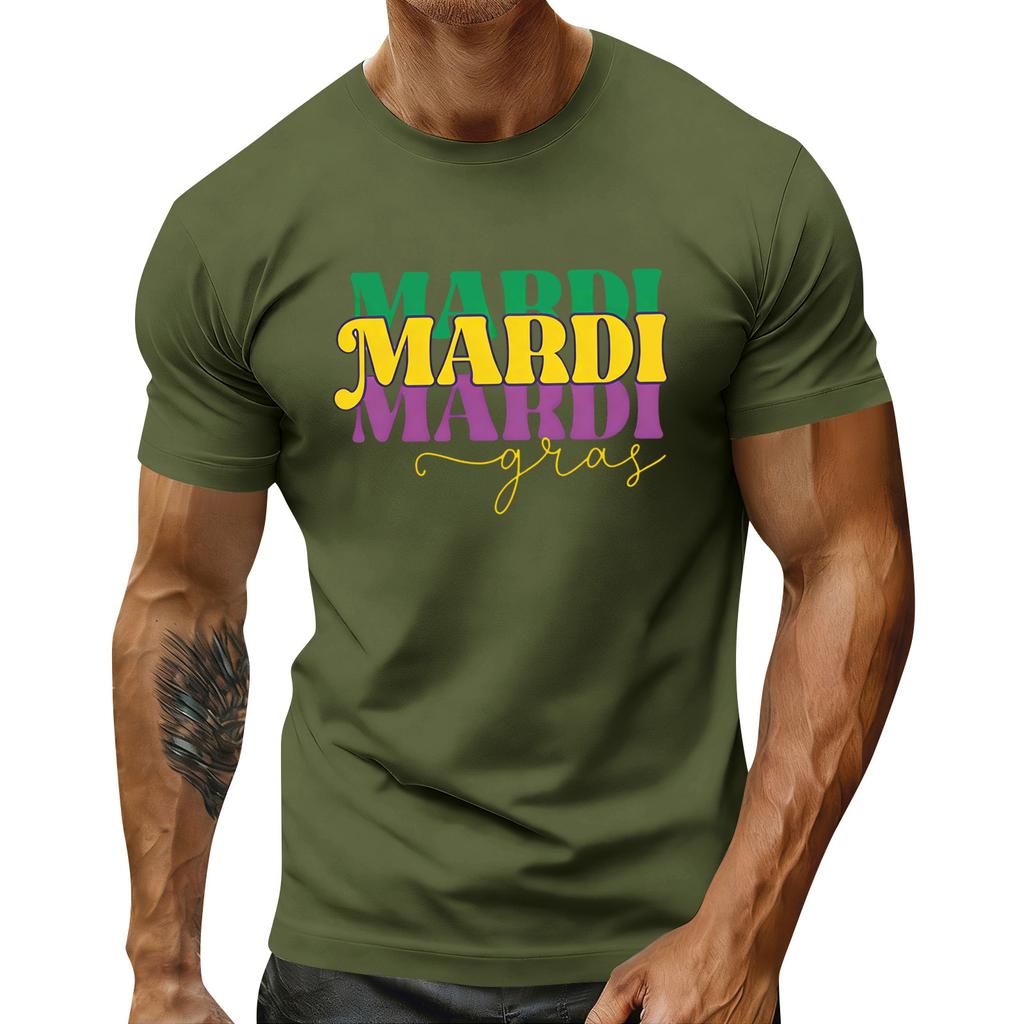 Haut à manches courtes et col rond à imprimé festif pour homme, haut de sport décontracté