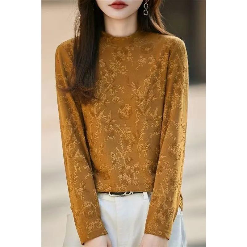 

Водолазка с длинным рукавом, сверхпрочная базовая рубашка в осеннем жаккардовом стиле, вязаный свободный темпераментный универсальный топ L золотой