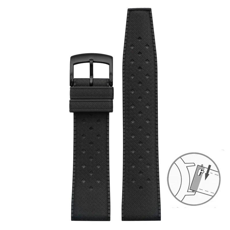 Fluorkautschukarmband, 20 mm, 22 mm, Schnellverschluss, sportlich, wasserdicht, atmungsaktiv, Löcher, FKM-Fluorkautschuk-Ersatzarmband für Männer und Frauen
