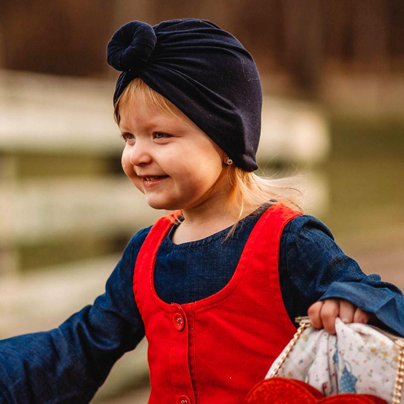 1Pc Knot Headwraps Caps Kid Toddler Beanie Bonnet Cotton Girl Turban Hat Infant Baby