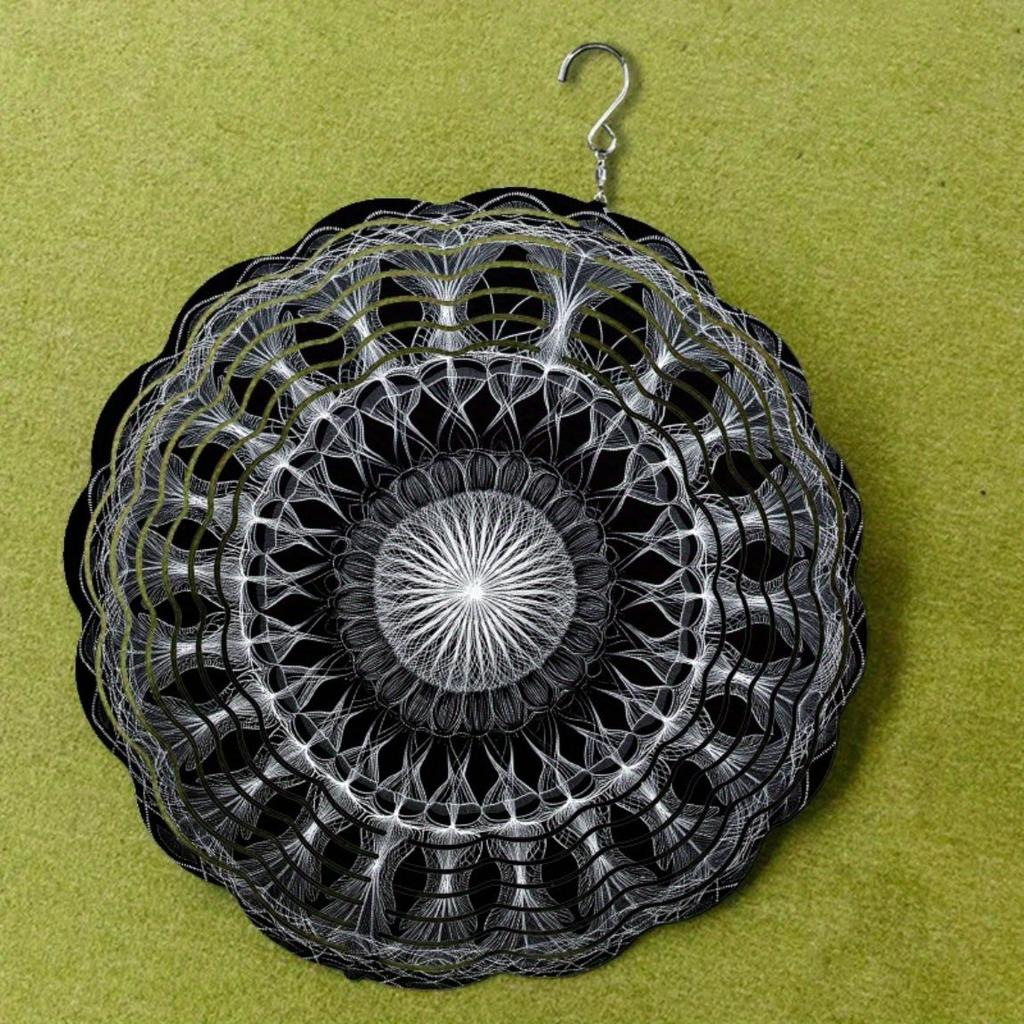 Czarno-biały metalowy wiatraczek 2D do ogrodu, dekoracja zewnętrzna, nowoczesny okrągły design, prezent świąteczny dla mężczyzn, kobiet, na podwórko domowe