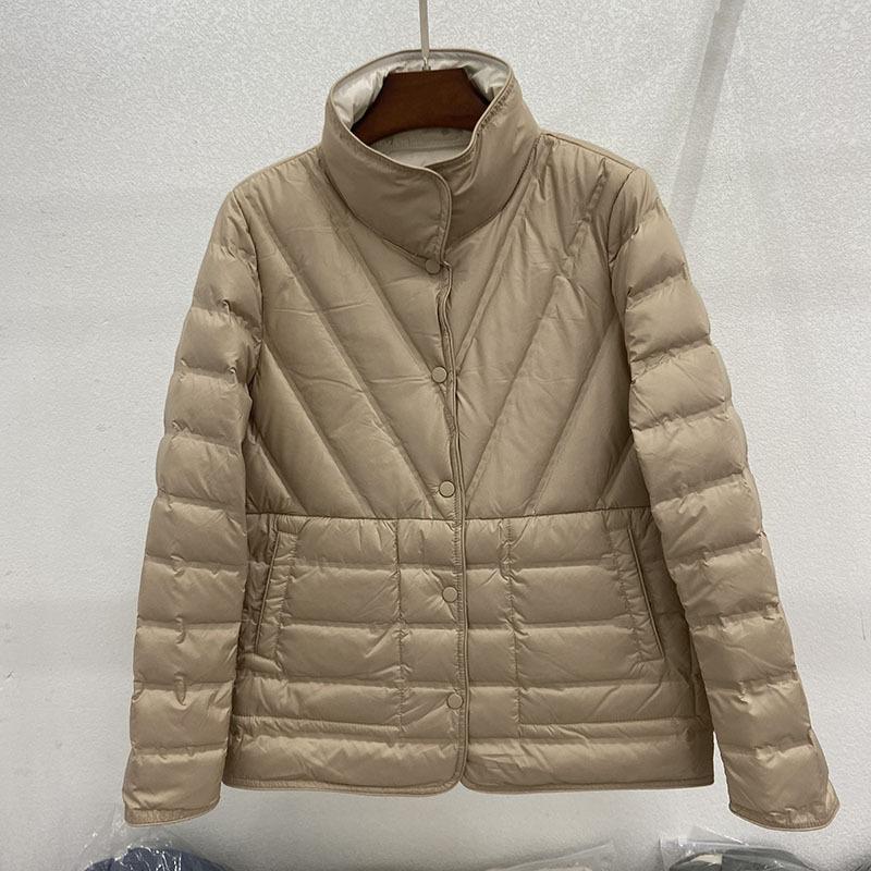 Double-sided two-color two-sided winter stand-up collar light down jacket women's short pressed glue white duck down warm jacket tide
