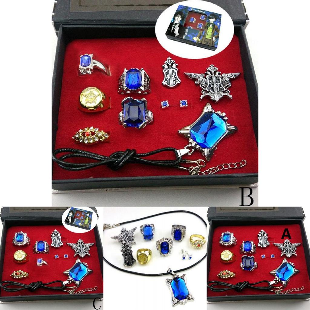Stunning Black Butler Kuroshitsuji Ciel Phantomhive Cosplay Rings Necklace And Ear-nail Set For Fashion Enthusiasts