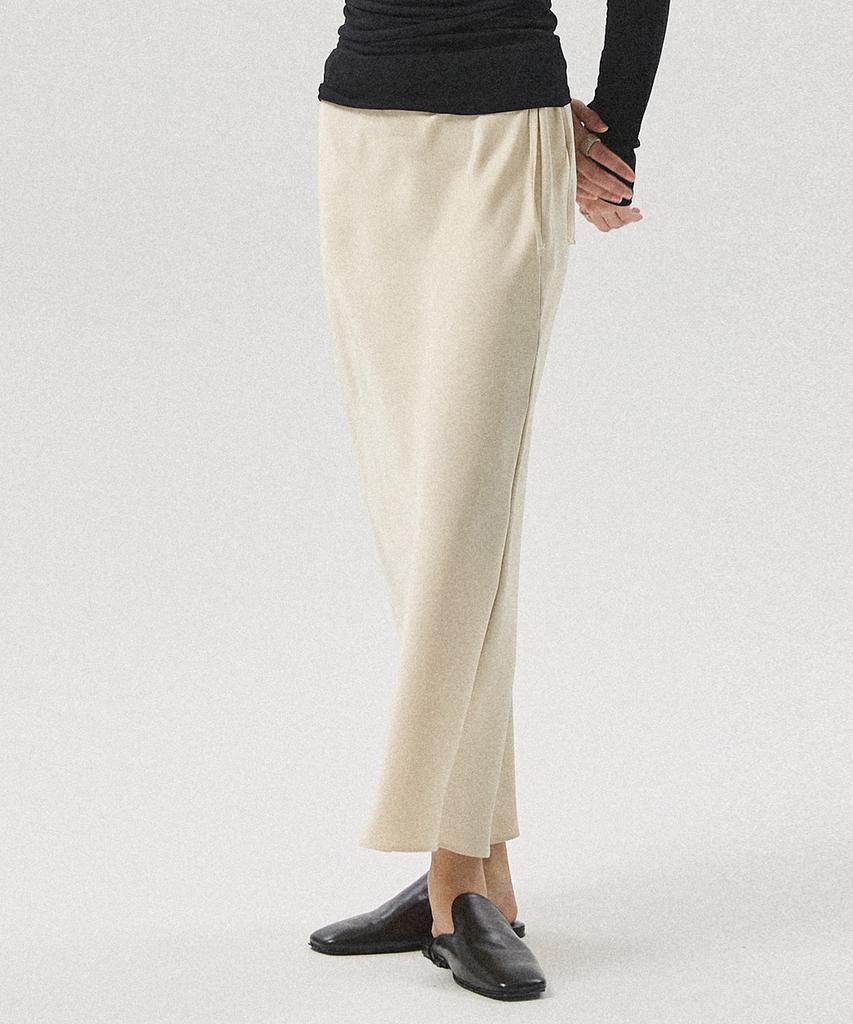 Aheule Liera Satin Tie Long Skirt_Cream