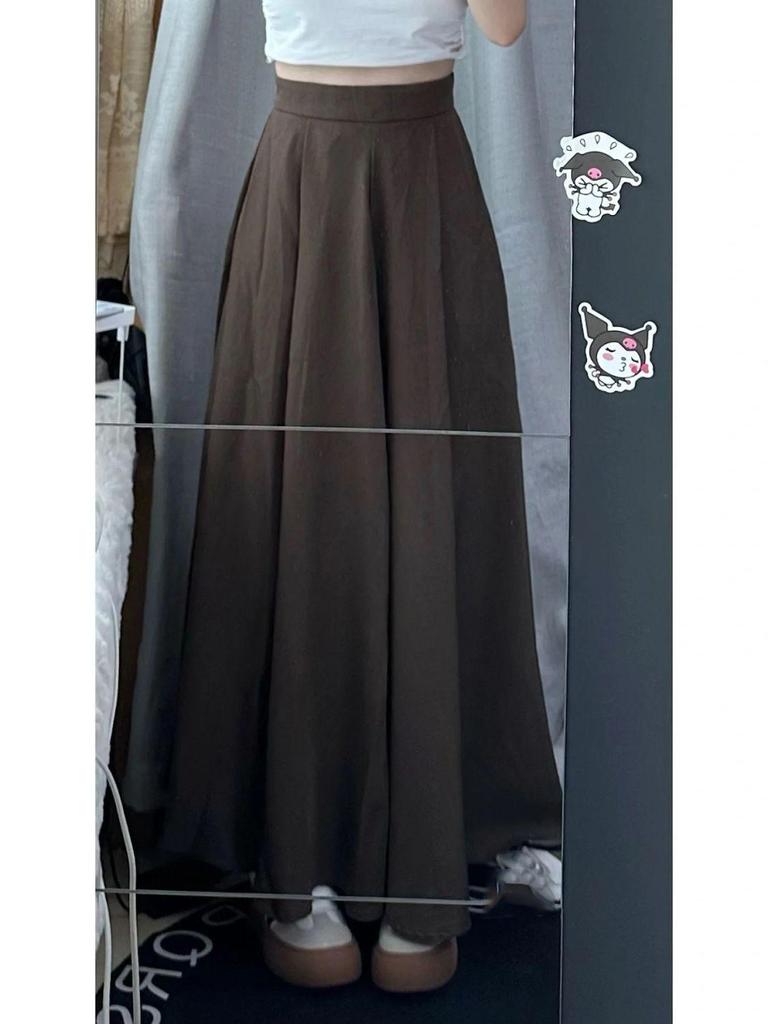Retro High-Waisted Pleated A-Line Long Midi Skirt - Chinese Style Summer Slimming & Gentle Drape