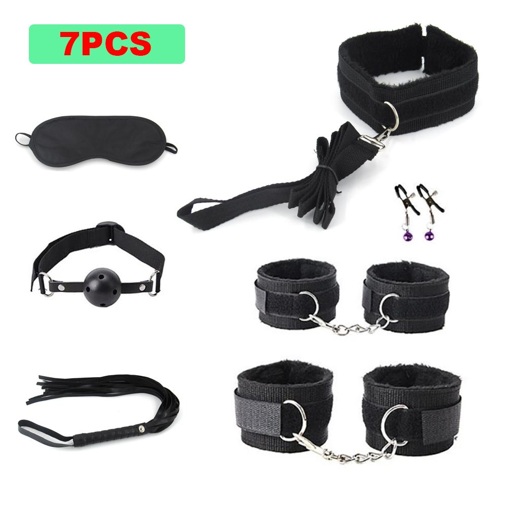 BDSM Bondage Set Sex Product Erotic Toys For Adults Games Plush Leather Handcuffs Nipple Clamps Gag Whip Rope Anal Plug