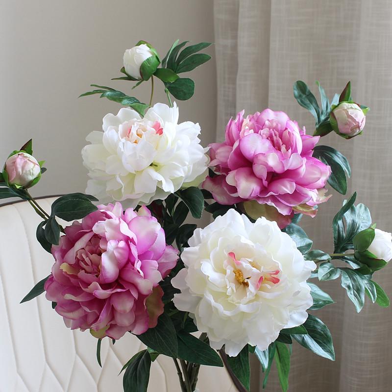 Peony Silk Flower Arrangement - Artificial Floral Decoration for Living Room and Dining Table