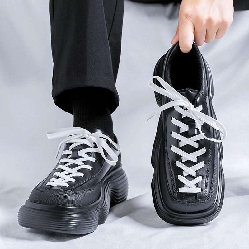

Мужская модная обувь на платформе в корейском стиле, оксфорды на шнуровке, обувь с квадратным носком, оригинальные кожаные кроссовки, дизайнерская трендовая обувь 270 чёрный