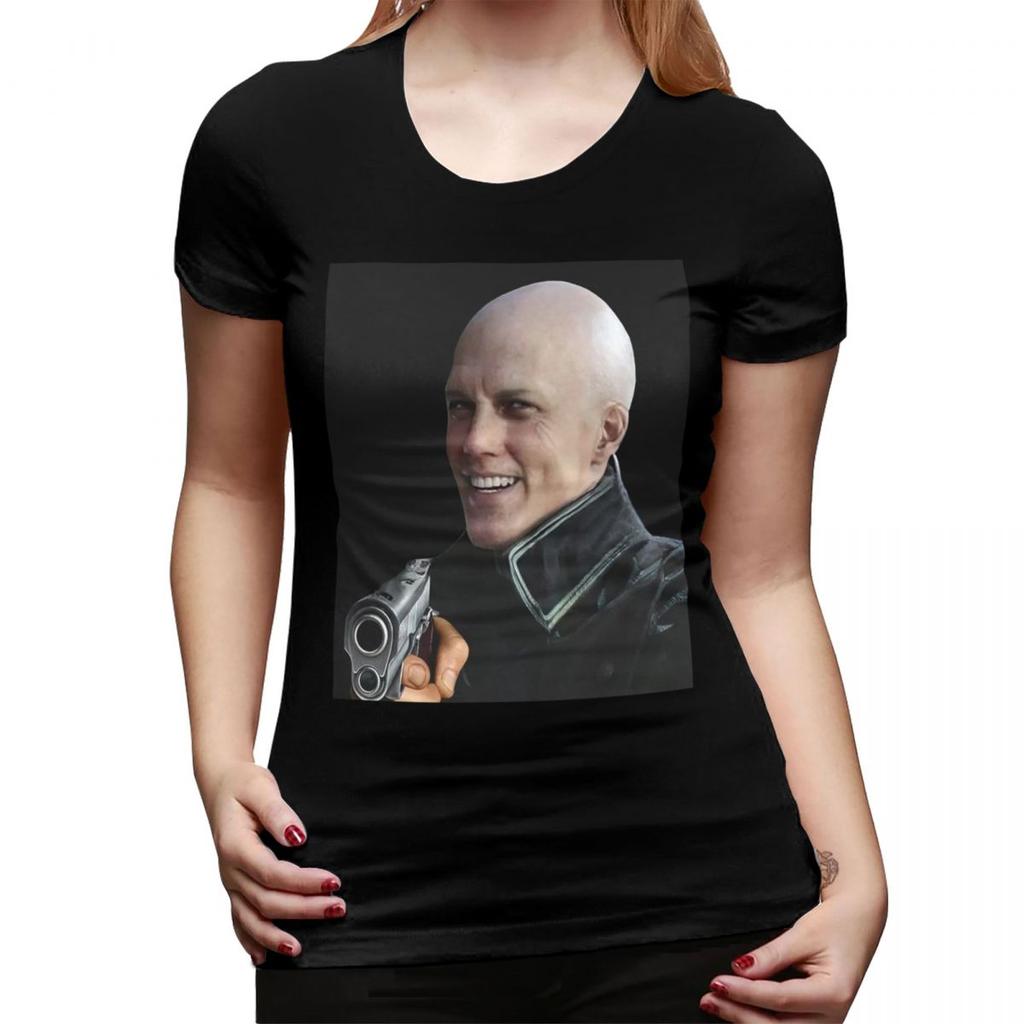 Bald Vergil Pointing A Gun Blursed Devil May Cry Face Meme TShirt for Women Round Neck T Shirts Womens Tees Short Clothes Tops