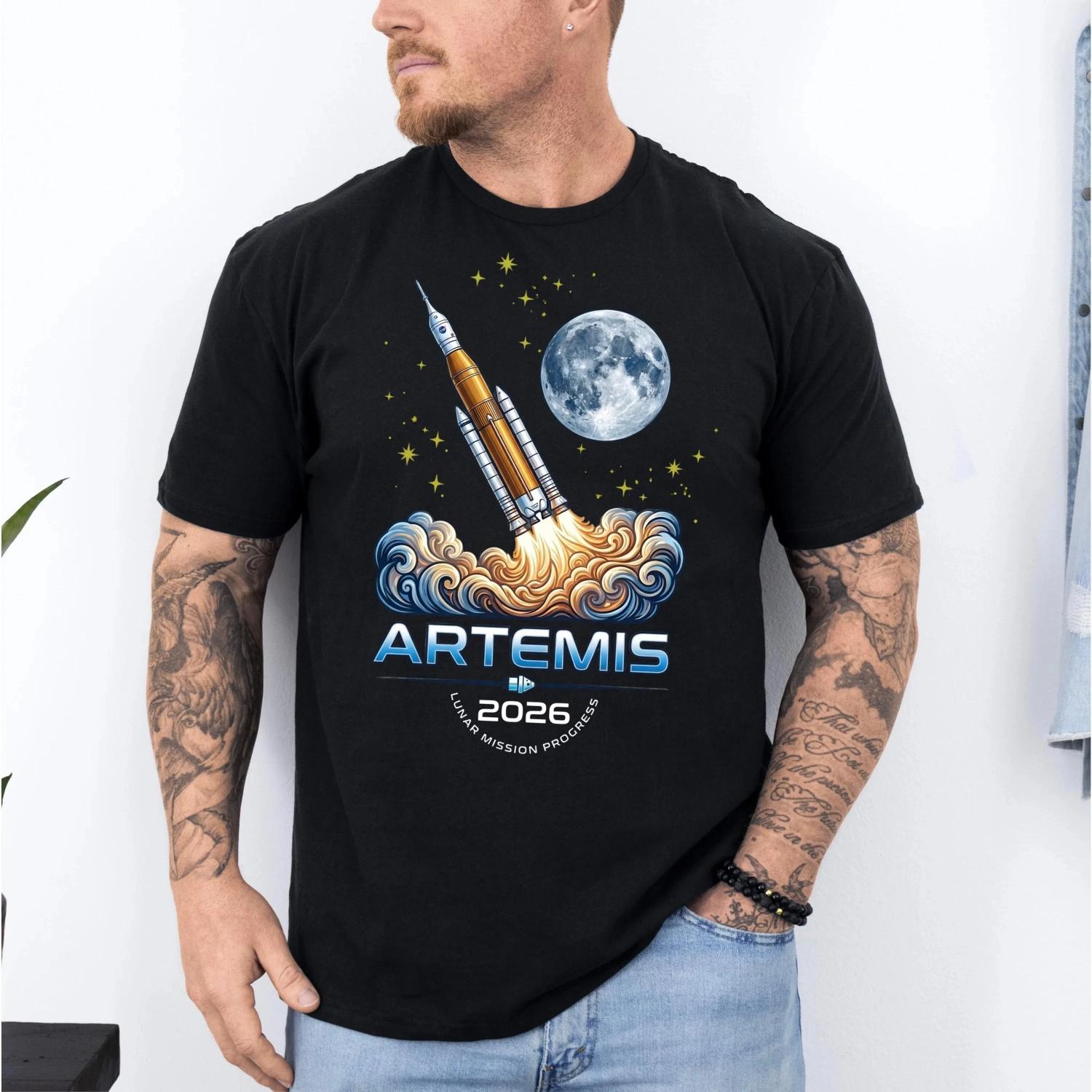 

Artemis II 2026 Rocket Launch T-Shirt Men Women Summer Cotton Clothing Fashion Round Neck Short Sleeved Tee Streetwear Unisex S